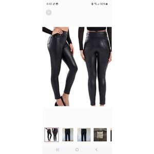New TAGOO Small Black Faux Leather Leggings High Waist Skinny Pull-On Pants
